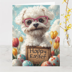 Cartão Ovos de Páscoa Bichon Frise