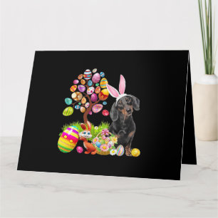 Cartão Ovos de Páscoa da Árvore de Dachshund Preto Coelho