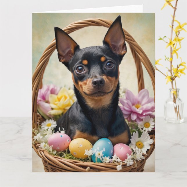 Cartão Ovos de Páscoa do Pinscher Miniatura (Flor Amarela)