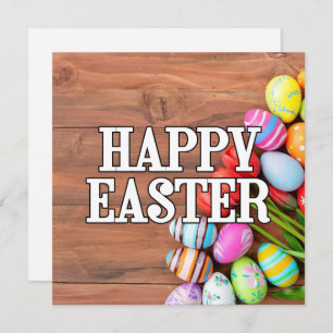 Cartão Ovos de Páscoa e Flores de Tulipas Coloridos