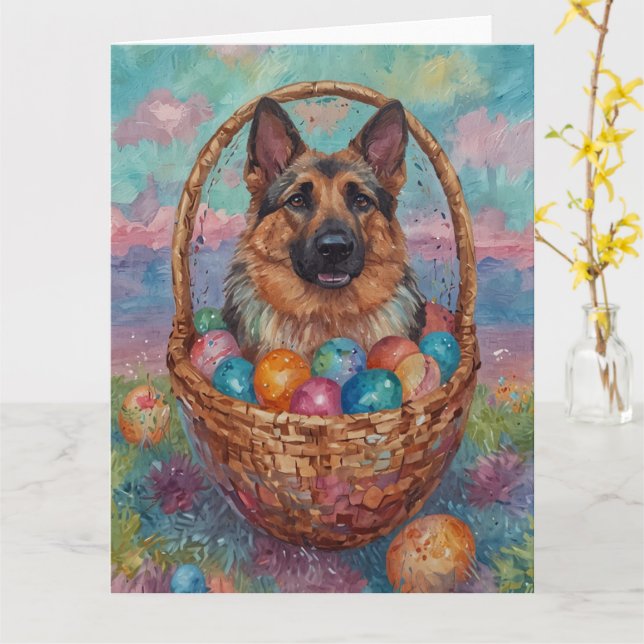 Cartão Ovos de Páscoa german shepherd (Flor Amarela)