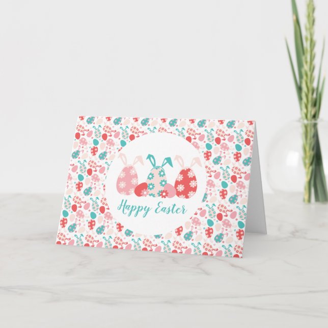 Cartão Ovos Decorados felzs pascoa Ouvidos Coelhinhos (Frente)