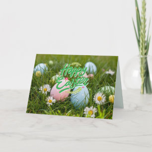 Cartão Ovos e Flores Pintados Coloridos de felzs pascoa