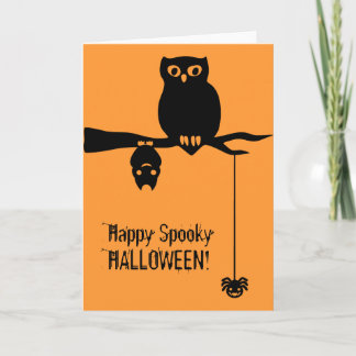 Cartão Owl-Bat-Spider Spooky Halloween