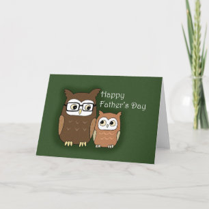 Cartão Owl dad and child Cute animal Happy Fathers Day