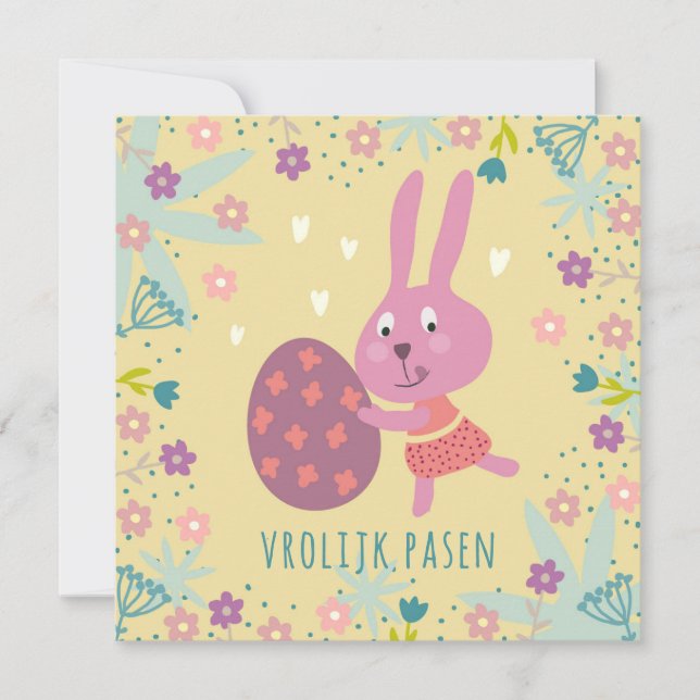 Cartão Paashaasje met chocolade ei (Frente)