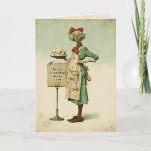 Cartão Padeira Vintage com Bolo de Aniversário