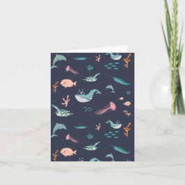 Cartão Padrão Azul de Animais do Mar do Oceano de Aquarel