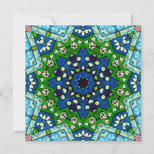 Cartão Padrão Azul Verde-Mosaico Mandala Retro