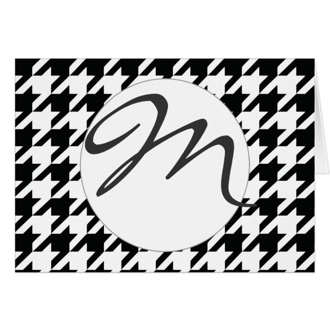 Cartão Padrão Clássico de Houndstooth: Preto e Branco Vin (Frente Horizontal)