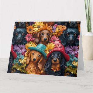 Cartão Padrão contínuo de Dachshund Floral - Amantes de C