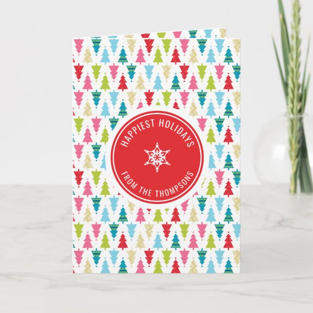 Cartão PADRÃO DA ÁRVORE DO NATAL Festivo, moderno, vermel (Frente)