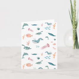 Cartão Padrão de Animais do Mar do Oceano de Aquarela