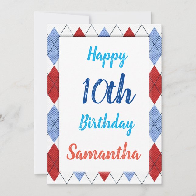 Cartão Padrão De Argyle Em Vermelho E Azul (Frente)