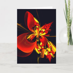 Cartão Padrão de Arte Abstrata Floral Amarelo Vermelho Mo