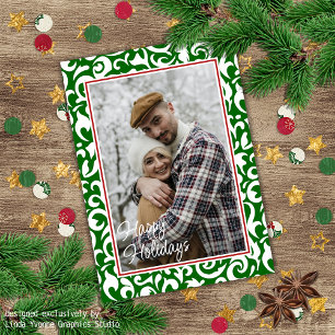 Cartão Padrão de Arte Floral do Damasco Verde Verde Escur