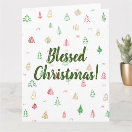 Cartão Padrão de Árvores de Natal Vermelhas e Verdes Dour