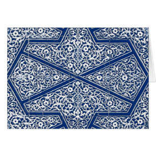 Cartão Padrão de azulejo persa - azul de cobalto e branco