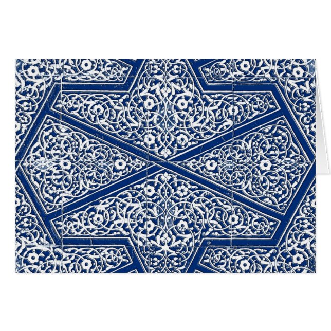 Cartão Padrão de azulejo persa - azul de cobalto e branco (Frente Horizontal)