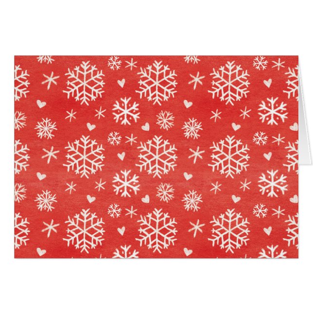 Cartão Padrão de Corações com Floco de Neve de inverno (Frente Horizontal)