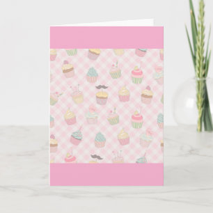 Cartão Padrão de Cupcakes Fofo Xadrez Rosa Pastel