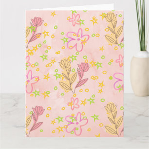 Cartão Padrão de Doodle Floral Mínimo – padrão Rosa Paste