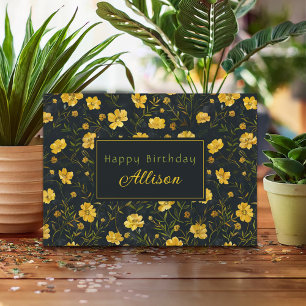 Cartão Padrão de Flor de Botão-de-ouro Amarelo Elegante d