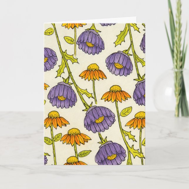 Cartão Padrão de Flor de Cone Roxa em Branco (Frente)