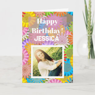 Cartão Padrão de Flor Ocupada Colorida Personalizado Foto
