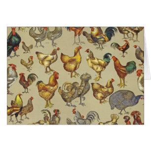 Cartão Padrão de Galo Vintage: Arte de Casa de Campo