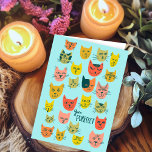 Cartão Padrão de gato colorido bonito FELIZ ANIVERSÁRIO P<br><div class="desc">A mão fez um cartão para você! Personalize com seu próprio texto na frente e dentro a placa. Procure em meu compro muito mais cores e designs!</div>