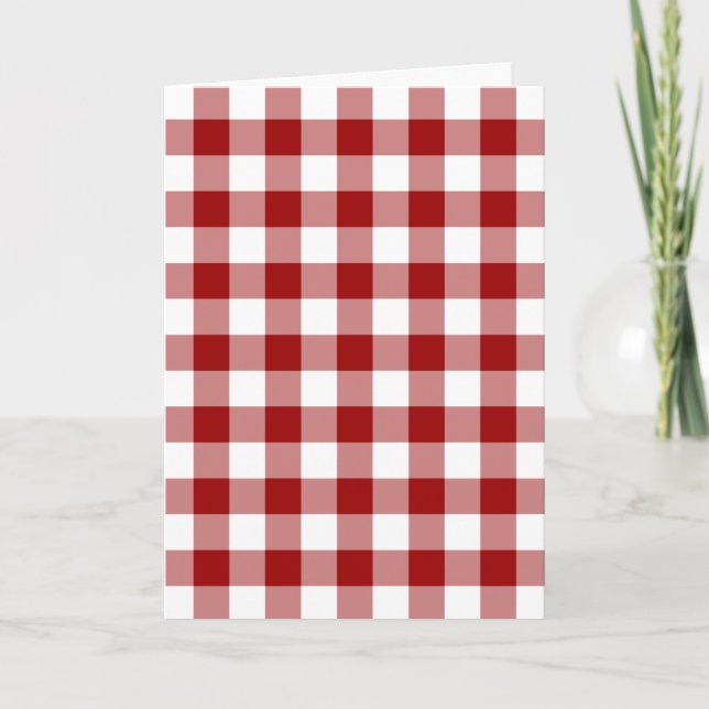 Cartão Padrão de Gingham Vermelho e Branco (Frente)