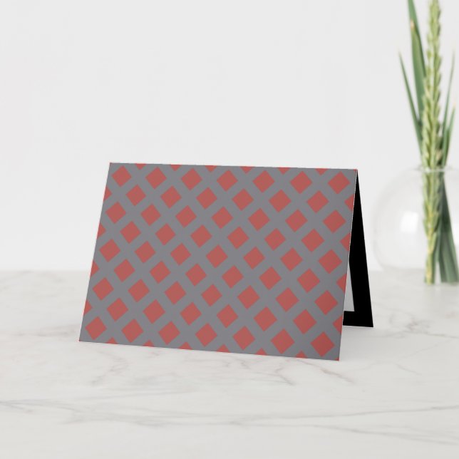 Cartão Padrão de Gingham Vermelho e Cinza (Frente)