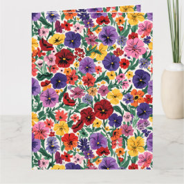 Cartão Padrão de Jardim Floral de Pensamentos Vibrantes d