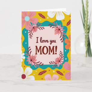 Cartão Padrão de Mostarda Floral para Mãe
