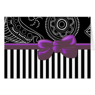 Cartão Padrão de Paisley, Stripes, Linhas, Preto e Branco