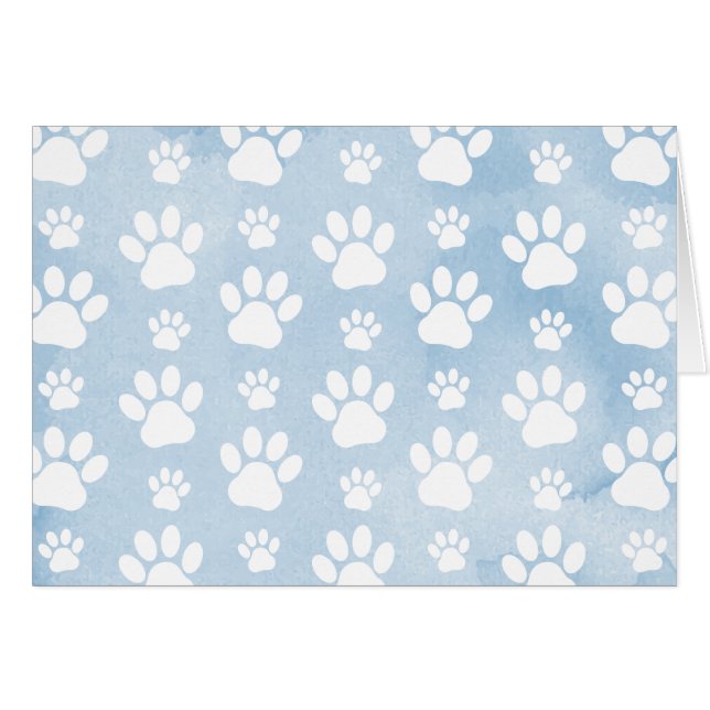 Cartão Padrão De Patas, Pestanas Brancas, Aquarelas, Azul (Frente Horizontal)
