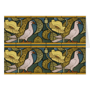 Cartão Padrão de Pombo de Peixe Art Nouveau Antigo Verneu