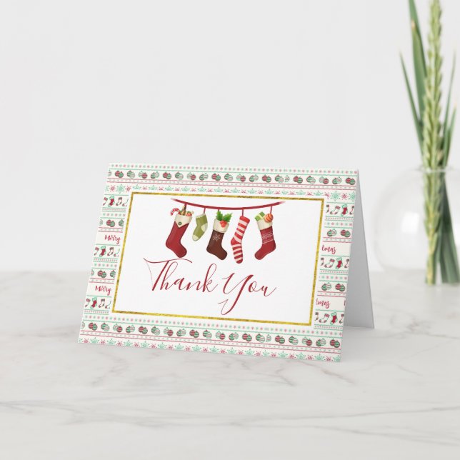 Cartão Padrão de Suéter de Natal Feio Obrigado (Frente)