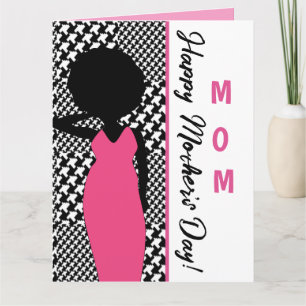 Cartão Padrão de xadrez preto e branco Dia das Mães