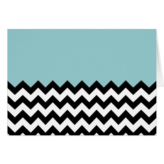 Cartão Padrão de ziguezague preto e branco, Chevron, azul (Frente Horizontal)