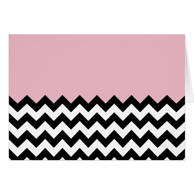 Cartão Padrão de ziguezague preto e branco, Chevron, rosa (Frente Horizontal)