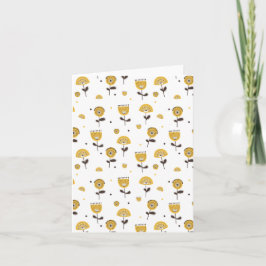 Cartão Padrão Floral Amarelo do meio século