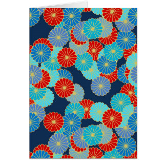 Cartão Padrão floral Art Deco - azul, turquesa e vermelho