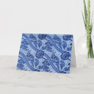 Cartão Padrão Floral Art Nouveau Azul Bonito