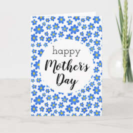 Cartão Padrão Floral Azul de Dia de as mães Feliz