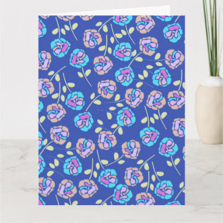 Cartão Padrão Floral Azul e Roxo