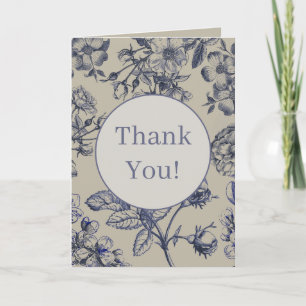 Cartão Padrão Floral Botânico Toile Azul Vintage