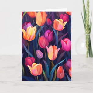 Cartão Padrão Floral das Tulipas Rosa e Pêssega