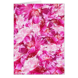 Cartão Padrão Floral de Peônia Rosa e Magenta em Branco